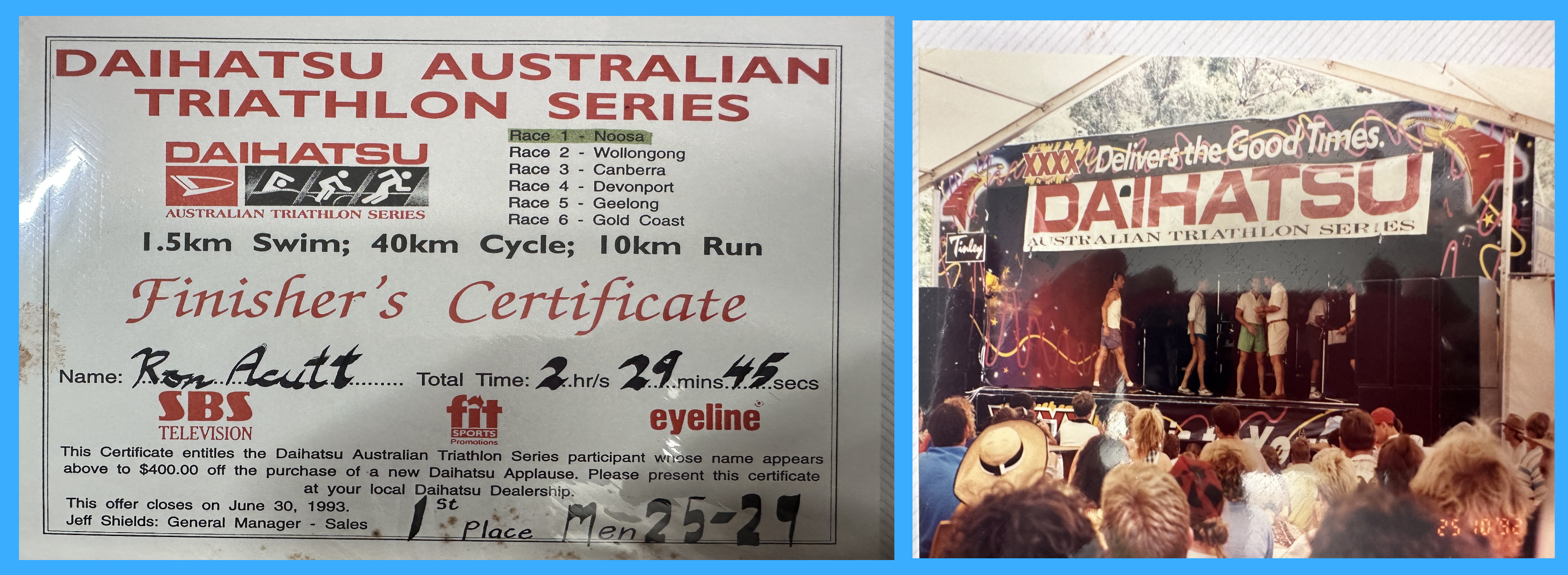 Ron Acutt - Noosa Triathlon 1992 presentations