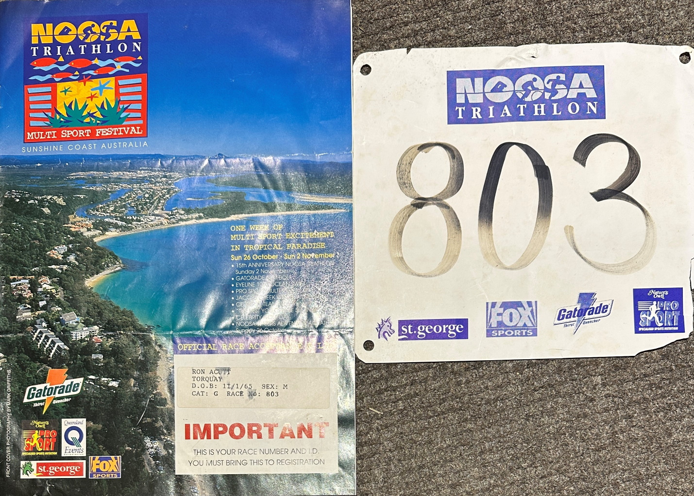 Ron Acutt - Noosa Triathlon 1997 memorabilia